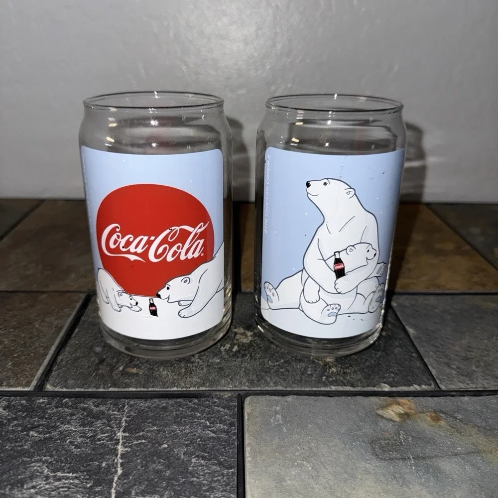 Rare Coca Cola Polar Bear Can Shaped Glasses Set